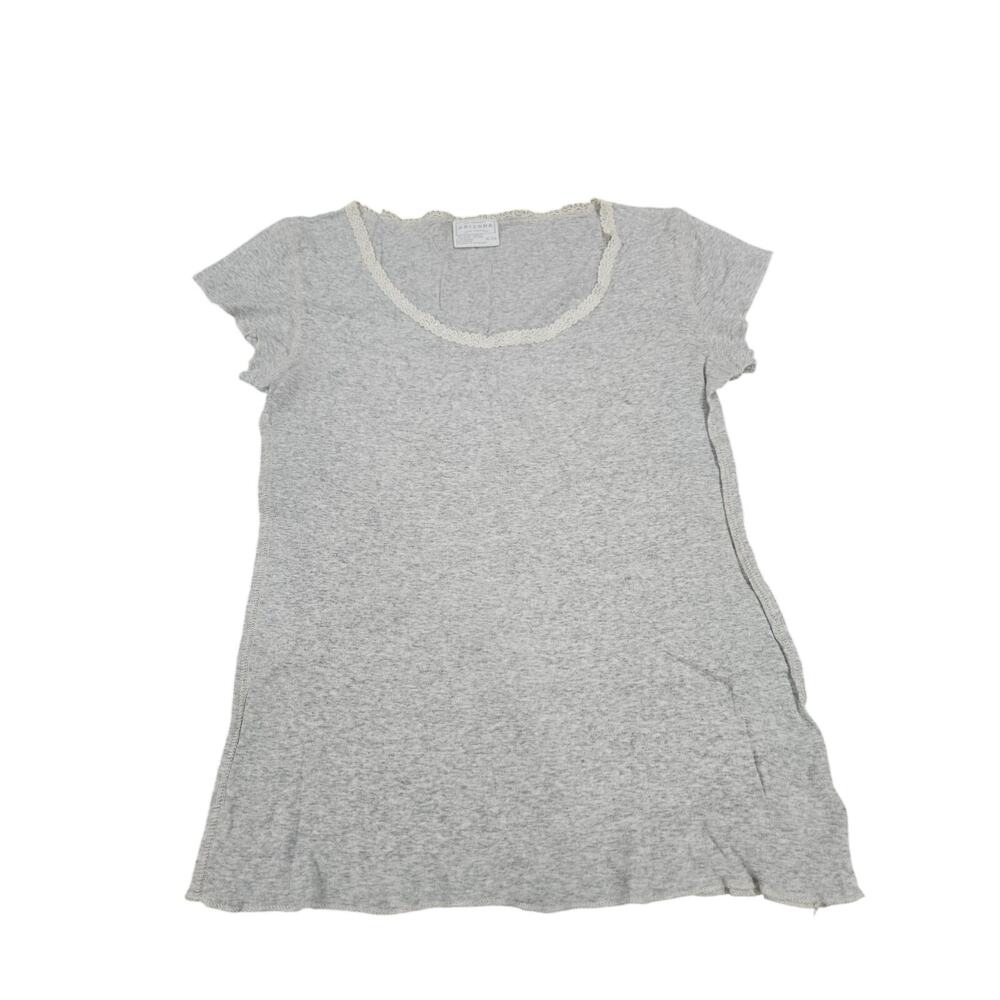 Arizona Jean Co Y2K Lace Trim Tee Gray Short Sleeve Babydoll Top XL